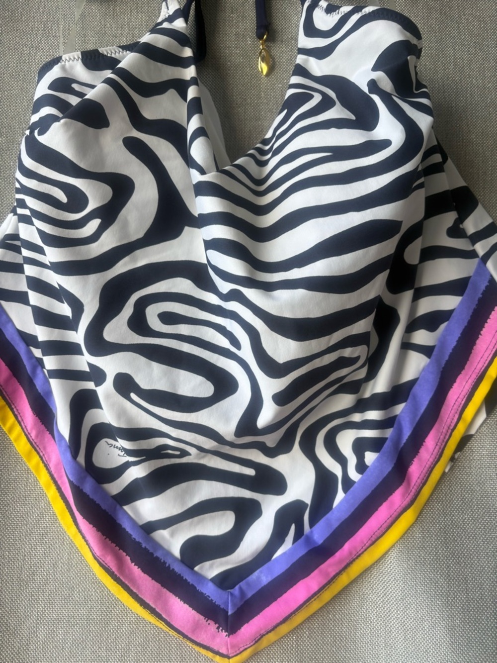 Trina Turk Zebra Print Halter Scarf swim Top with Colorful Trim No bottom - Picture 2 of 10